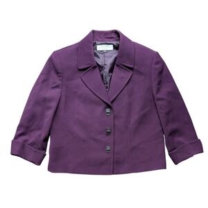 Tahari Womens Purple Cropped Blazer Jacket 14P 4-Turnkey Closure Office Academia